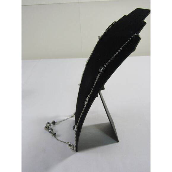 Gray Hematite Glass Crystal Silver Tone Necklace 32" Cottagecore Y2K Long Chain - Picture 4 of 8